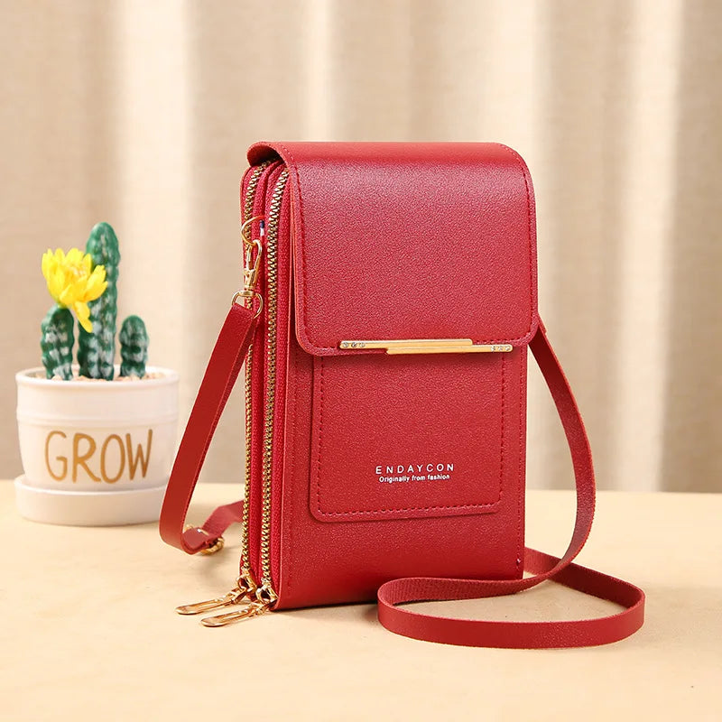 Touch Screen Crossbody Phone Purse, Multi-Compartment Wallet Shoulder Bag with Clear Window for Phone