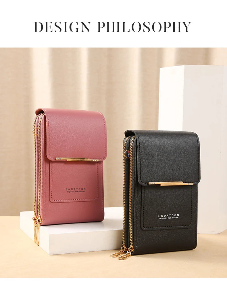 Touch Screen Crossbody Phone Purse, Multi-Compartment Wallet Shoulder Bag with Clear Window for Phone