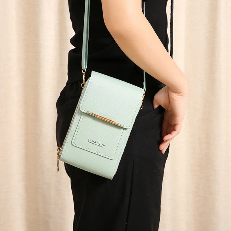 Touch Screen Crossbody Phone Purse, Multi-Compartment Wallet Shoulder Bag with Clear Window for Phone
