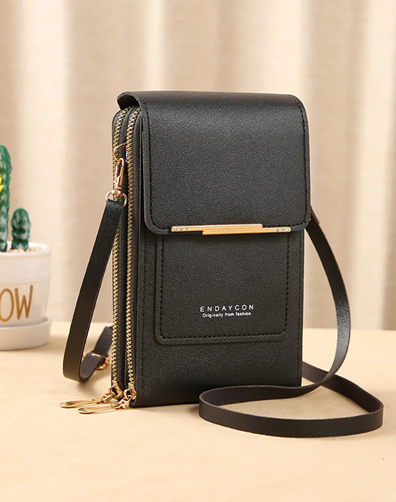 Touch Screen Crossbody Phone Purse, Multi-Compartment Wallet Shoulder Bag with Clear Window for Phone