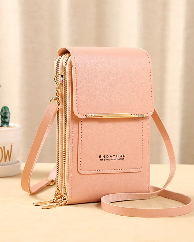 Touch Screen Crossbody Phone Purse, Multi-Compartment Wallet Shoulder Bag with Clear Window for Phone