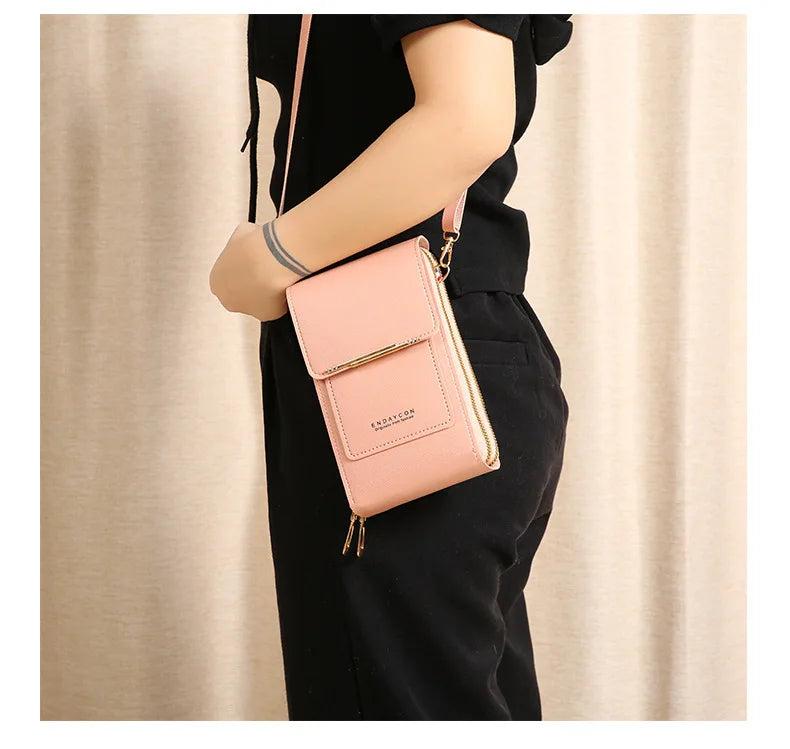 Touch Screen Crossbody Phone Purse, Multi-Compartment Wallet Shoulder Bag with Clear Window for Phone