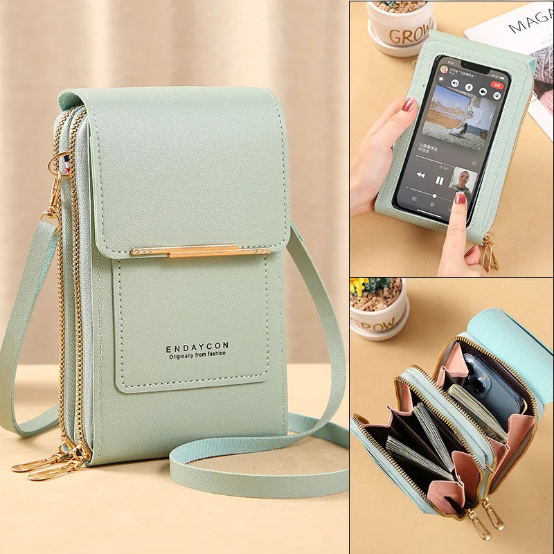 Touch Screen Crossbody Phone Purse, Multi-Compartment Wallet Shoulder Bag with Clear Window for Phone