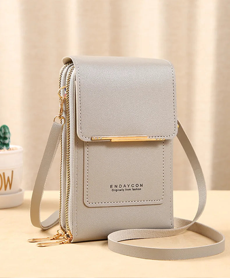 Touch Screen Crossbody Phone Purse, Multi-Compartment Wallet Shoulder Bag with Clear Window for Phone