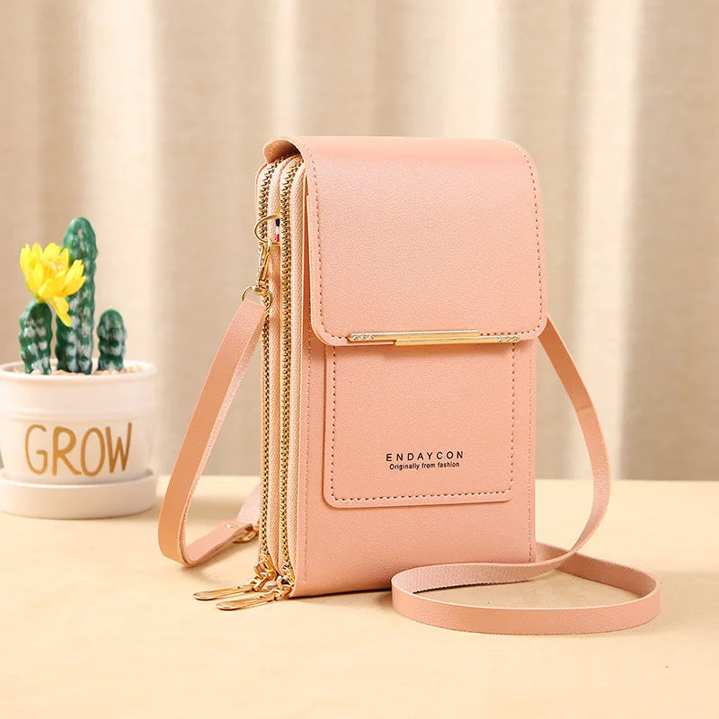 Touch Screen Crossbody Phone Purse, Multi-Compartment Wallet Shoulder Bag with Clear Window for Phone