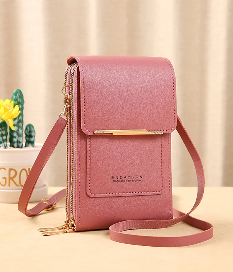 Touch Screen Crossbody Phone Purse, Multi-Compartment Wallet Shoulder Bag with Clear Window for Phone