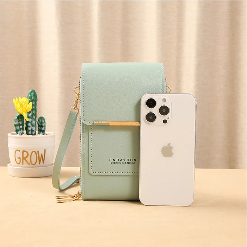 Touch Screen Crossbody Phone Purse, Multi-Compartment Wallet Shoulder Bag with Clear Window for Phone