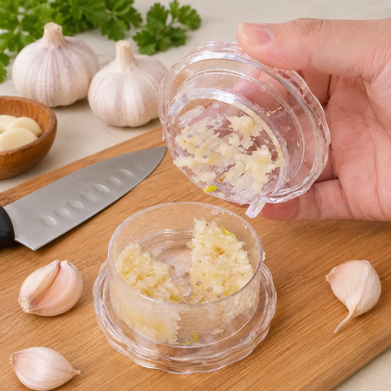 Manual Garlic Twister & Masher - Multi-Functional Mincer for Garlic, Onion, Ginger, Herbs, Nuts - Impact-Resistant Kitchen Gadget & Home Accessory