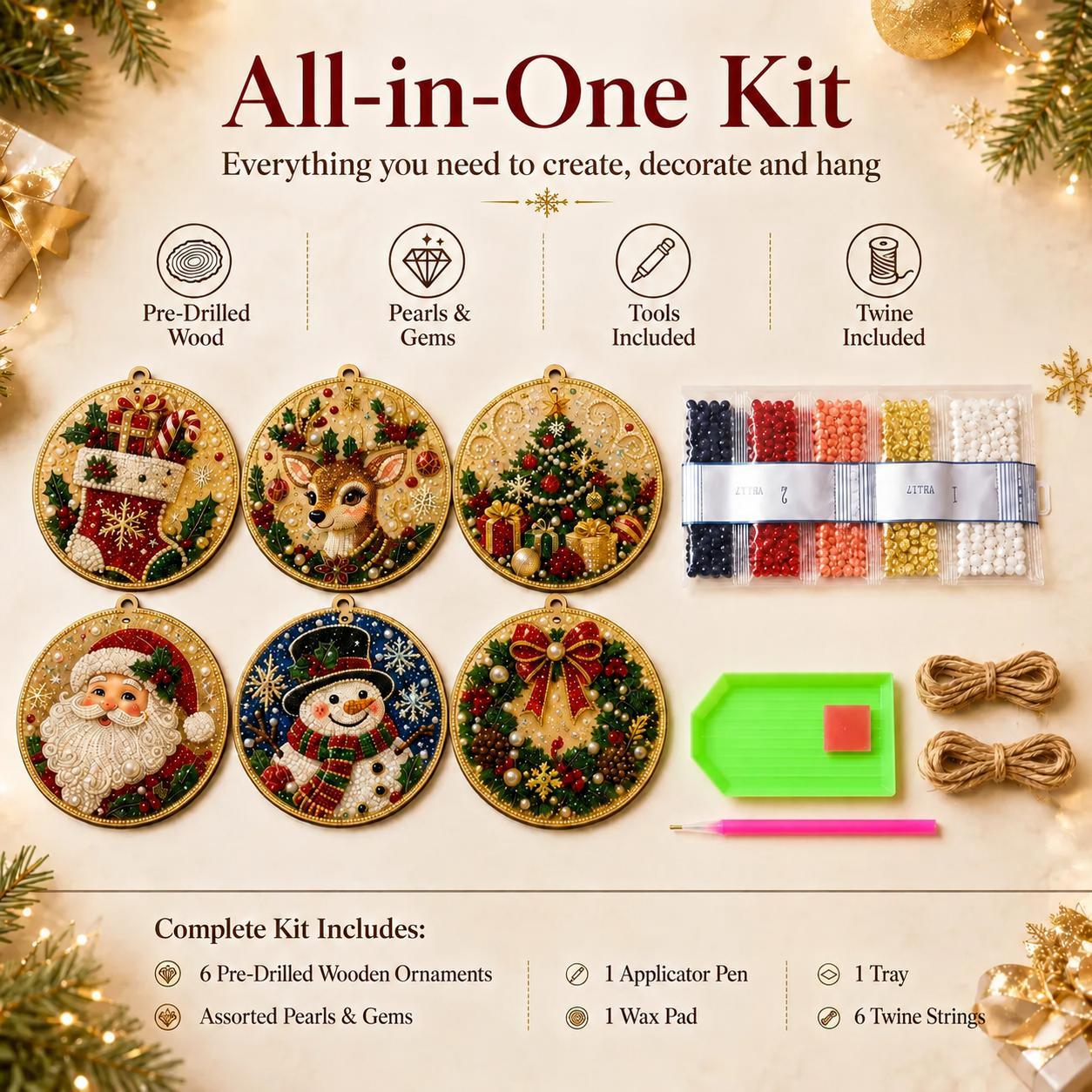 6Pcs/12Pcs Christmas DIY Diamond Painting Ornaments Kit, Xmas Tree Hanging Pendant, Handmade Craft Decoration Gift for Holiday Home Party
