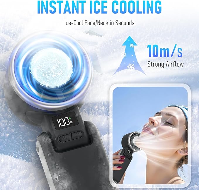 2026 Upgraded Portable Fan – Handheld High-Speed Fan, 100 Adjustable Levels, Foldable for Travel & Outdoor Use