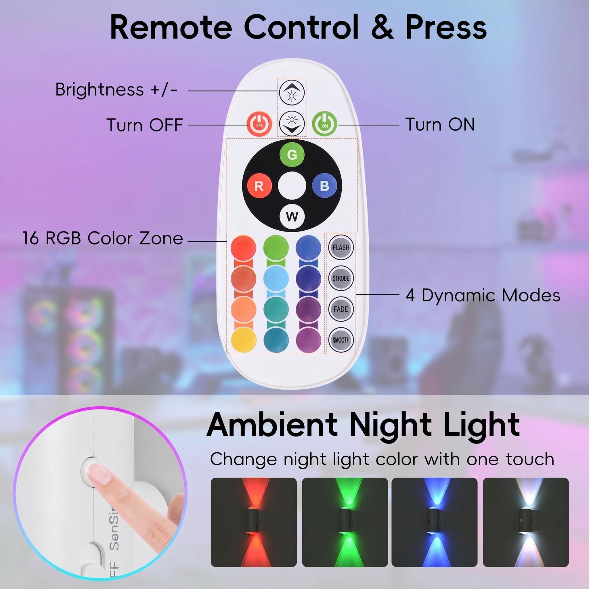 BMTWE 2 PCS Smart LED Night Light with Motion Sensor RGB Gradient Ambient Lighting USB Rechargeable Magnetic Wall Lamp for Bedroom Entryway Hallway Desk Stairs