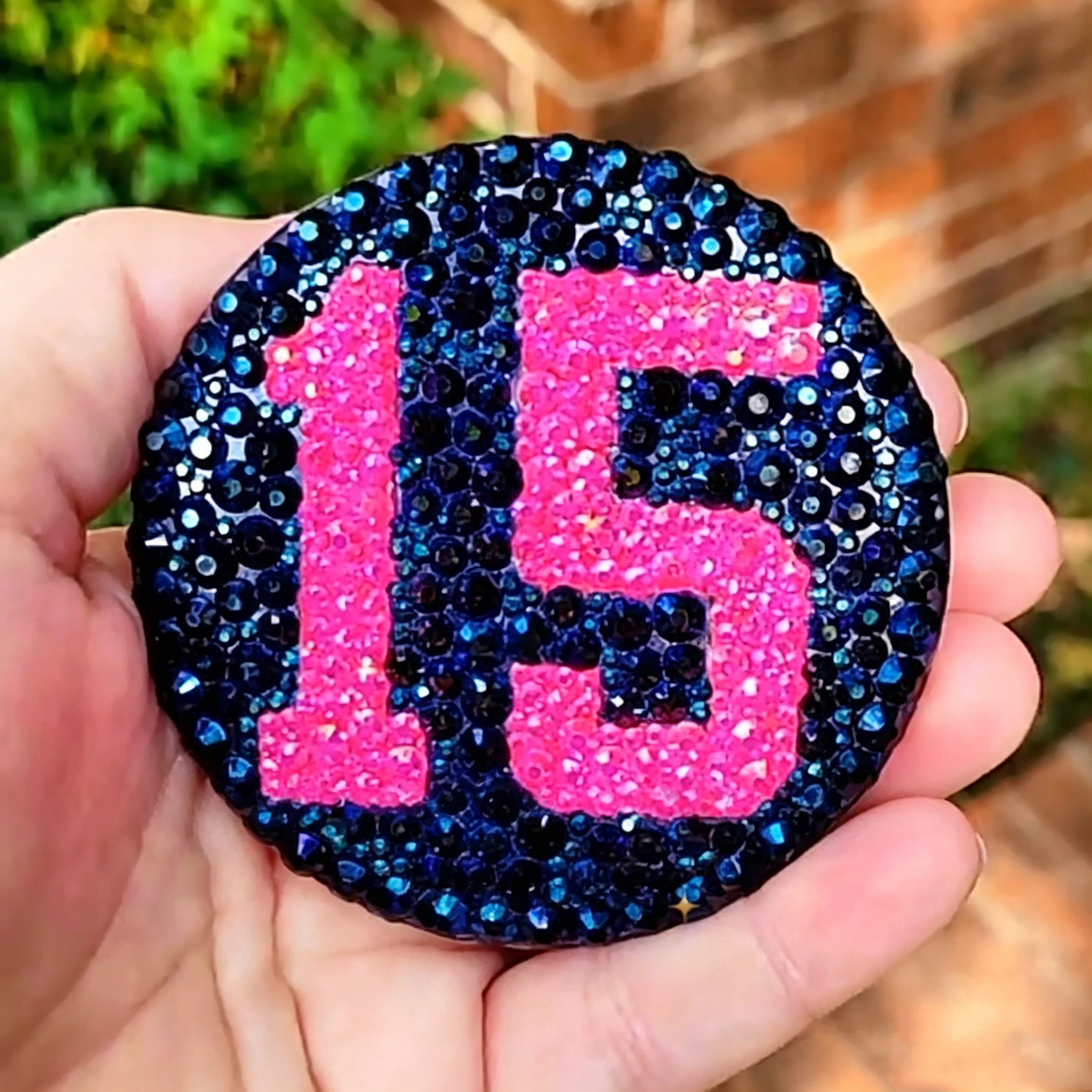 Personalized Rhinestone Number Button (3-inch) | Custom Game Day Spirit Bling