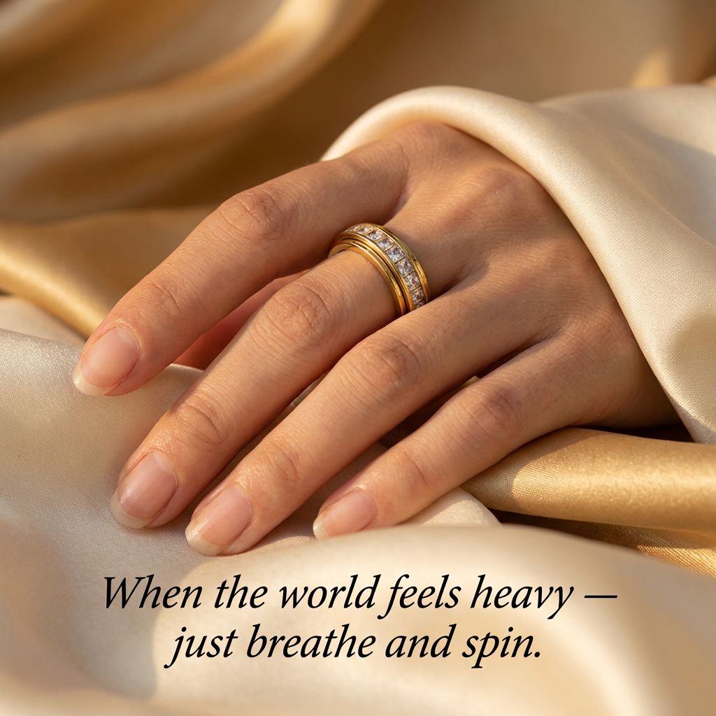 Rotating Anxiety Ring – Spinning CZ Fidget Ring, Titanium Steel