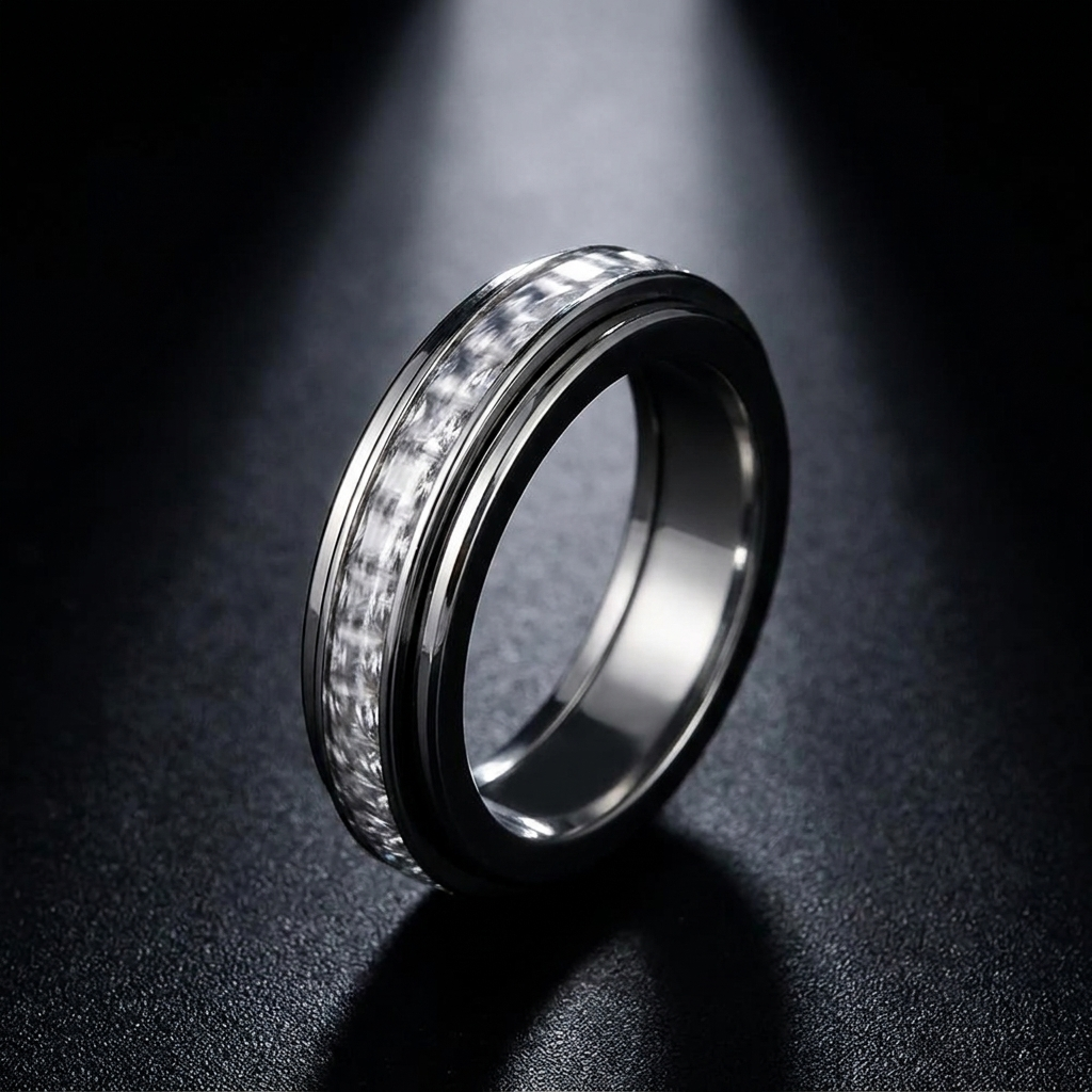 Rotating Anxiety Ring – Spinning CZ Fidget Ring, Titanium Steel