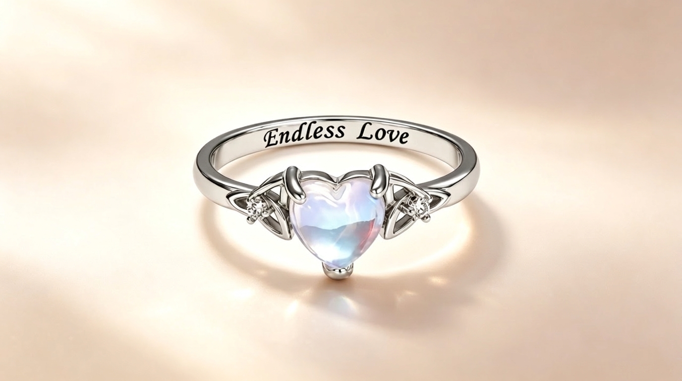 Heart moonstone Celtic knot ring