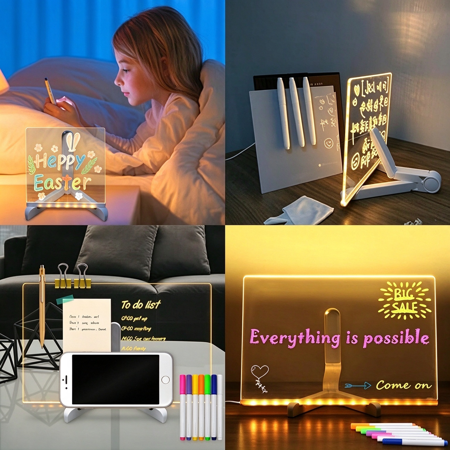LED Color Glow Note Board, Erasable Acrylic Glowing Art Board for Children & Family Messages