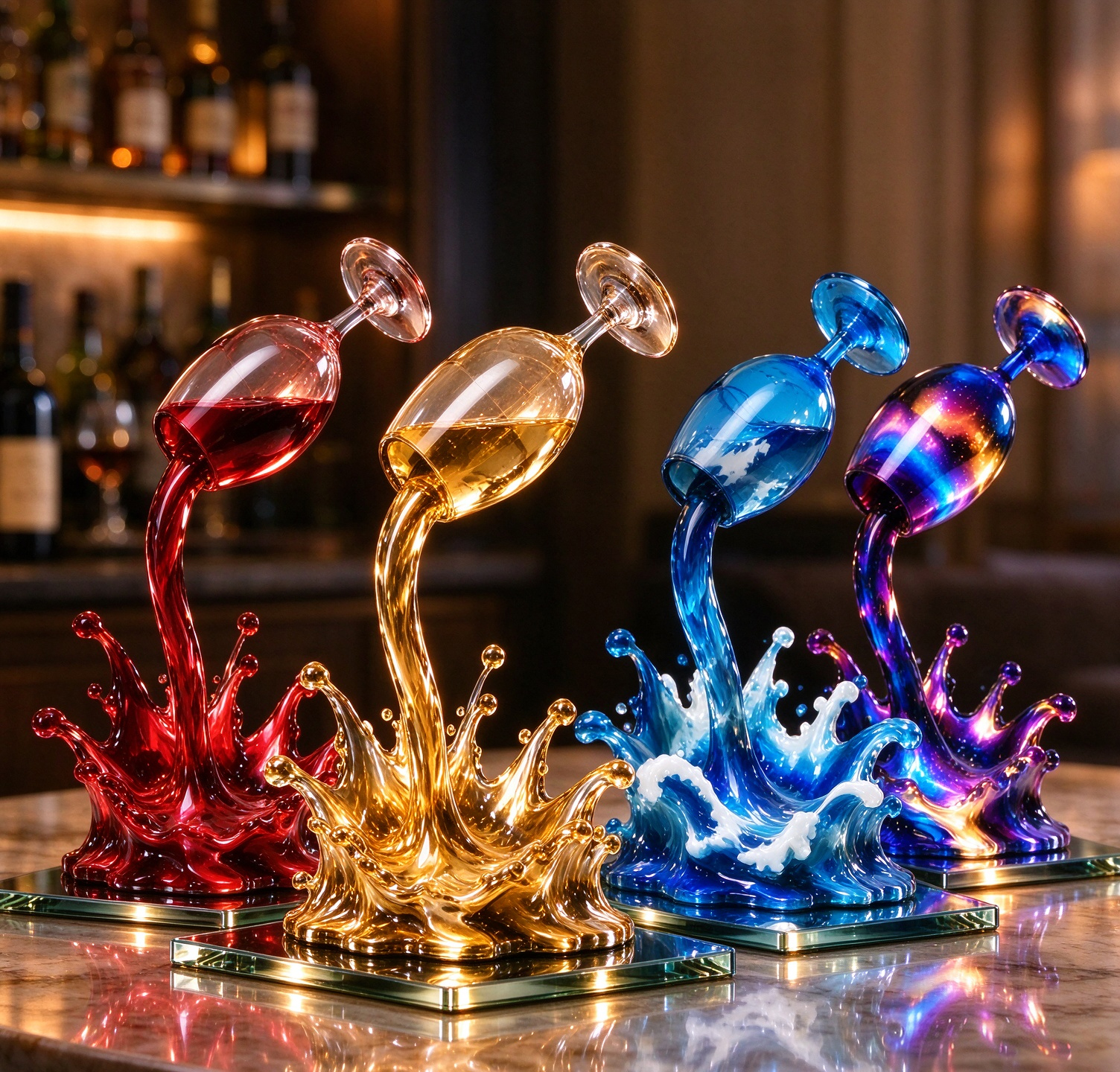 Floating Pour Wine Glass Splash Sculpture ✨ Unique Bar Table Decor Gift