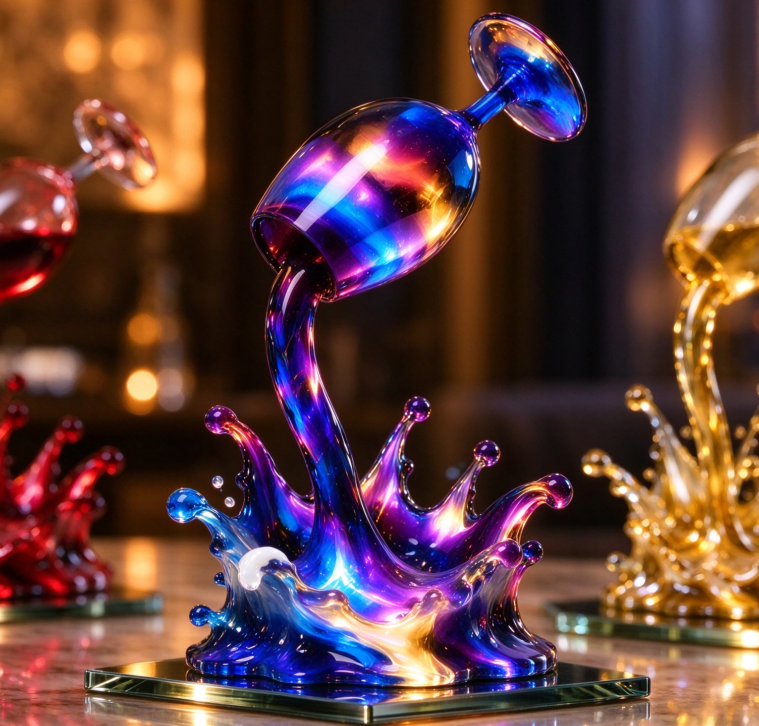 Floating Pour Wine Glass Splash Sculpture ✨ Unique Bar Table Decor Gift