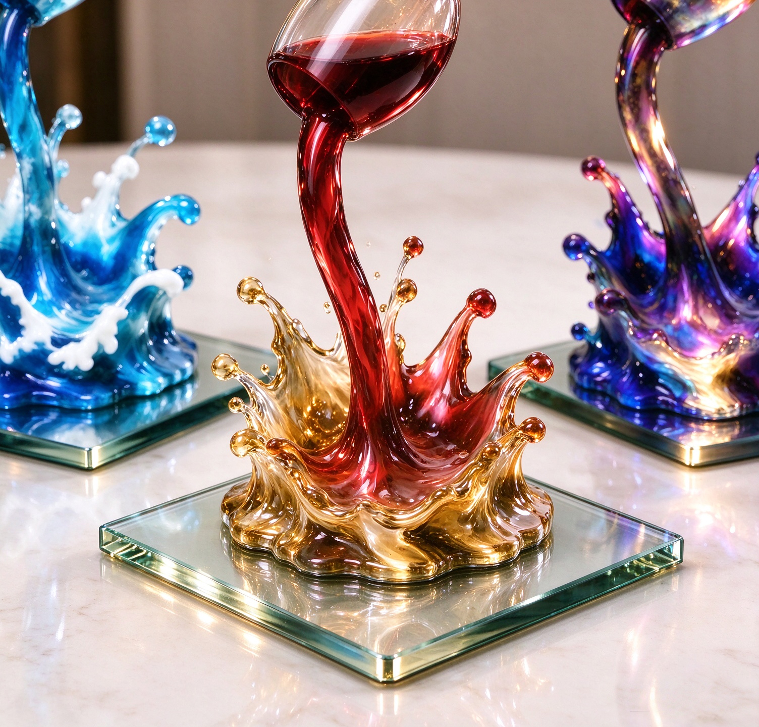 Floating Pour Wine Glass Splash Sculpture ✨ Unique Bar Table Decor Gift