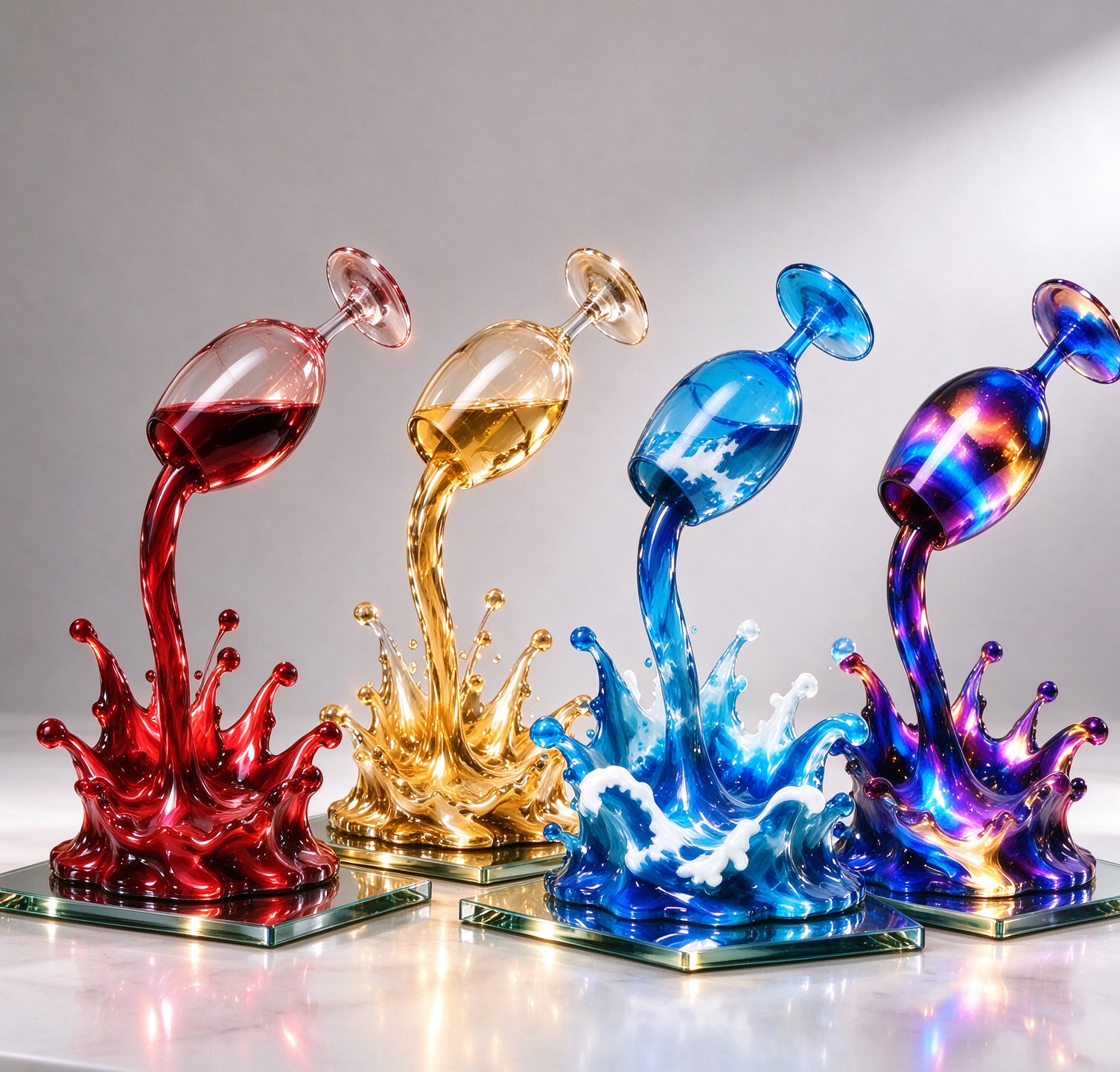 Floating Pour Wine Glass Splash Sculpture ✨ Unique Bar Table Decor Gift