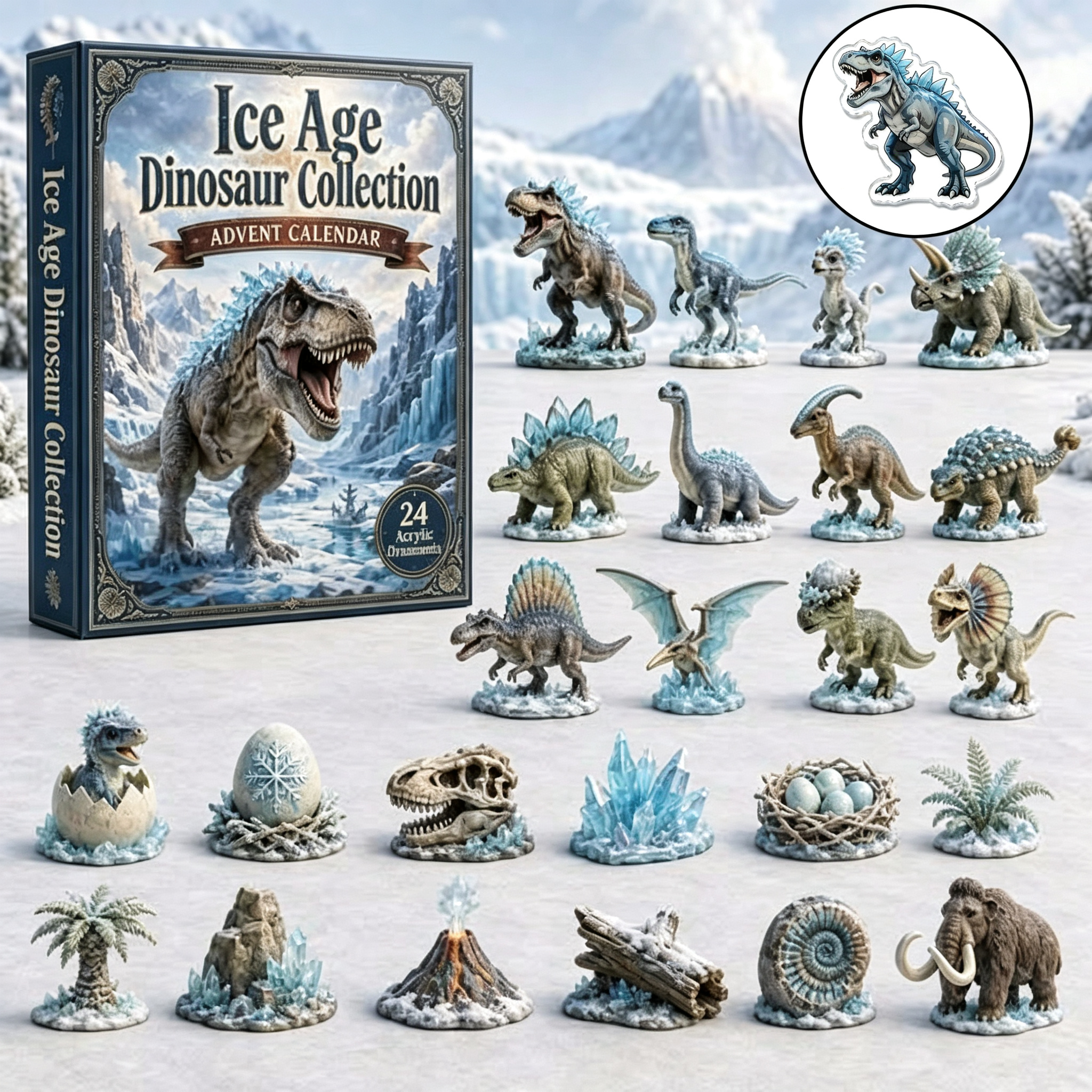 🦖24 Days of Dinosaur Christmas Advent Calendar – 24 Collectible Dino Figurines Holiday Surprises
