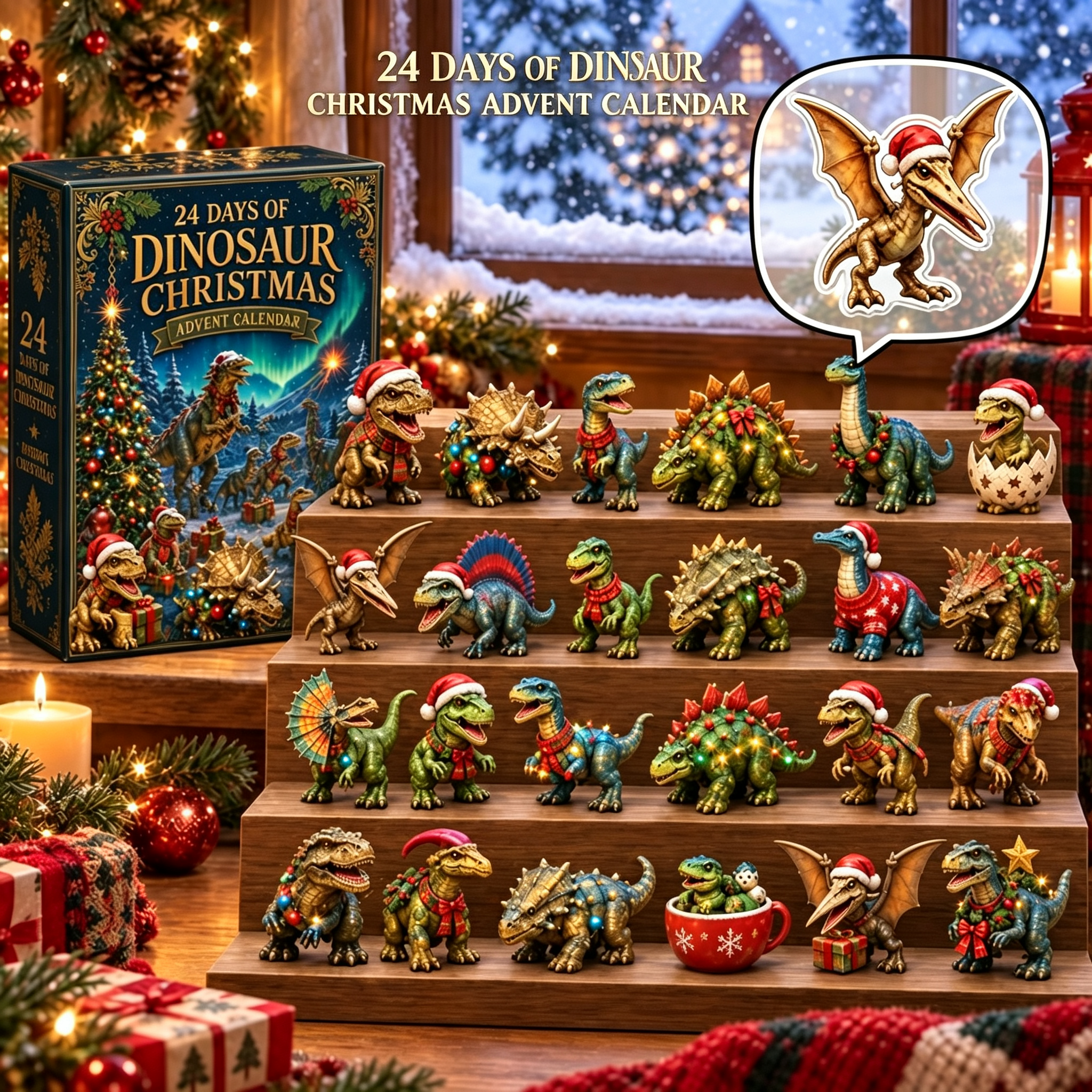 🦖24 Days of Dinosaur Christmas Advent Calendar – 24 Collectible Dino Figurines Holiday Surprises