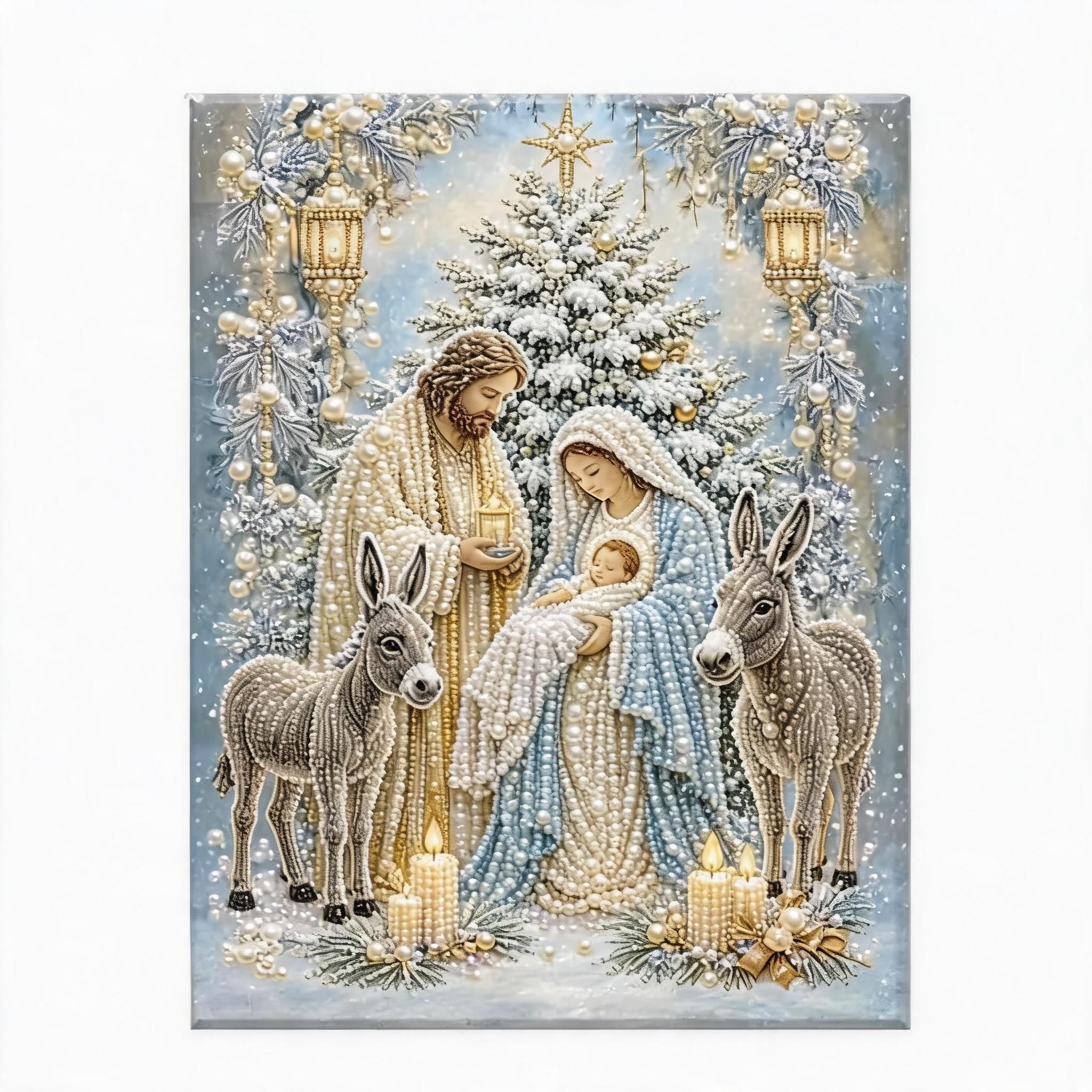 DIY Pearl Diamond Painting Kit | Holy Family Nativity Jesus Virgin Mary Religious Wall Art, 5D Special Shape Crystal Pearl Gem Mosaic Craft, Framed Christian Religious Diamond Art Kit for Home Decor Gift