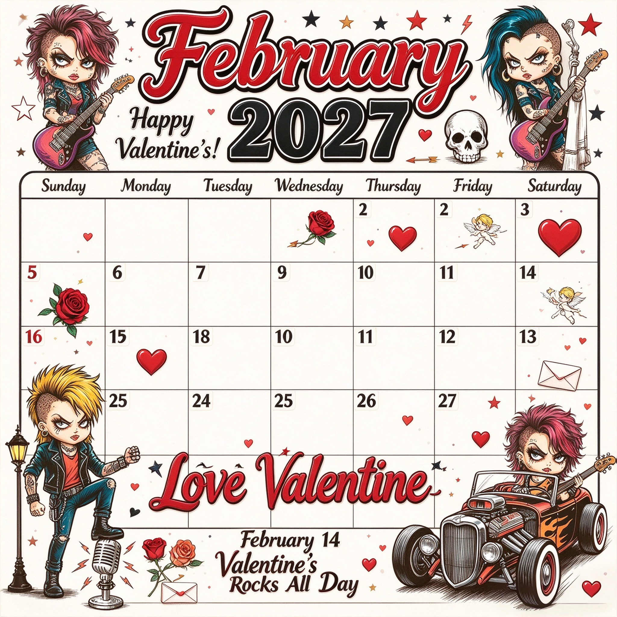 Rebel Rock 2027 Vintage Punk Rock Wall Calendar