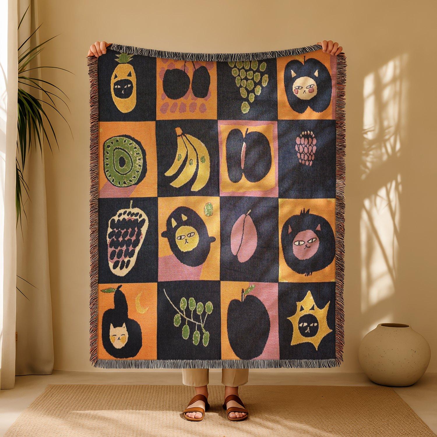 Halloween Patchwork Style Woven Blanket with Tassel Bed Blanket, Multi-Function Also for Sofa Cover Couch Throw Blanket Armchair Home Decor Room Wall Art Tapestry Furniture Slipcover Tablecloth Shawl Outdoor Picnic Camping Beach Towel Office Nap Hippie