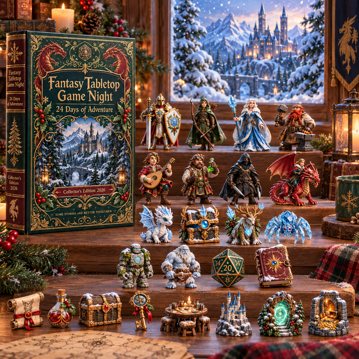 Mystery Box,Fantasy Tabletop Game Night 2026 – 24 Days of Adventure Countdown Calendar with 24 Unique Fantasy Miniatures, Dragons, Heroes & RPG Collectibles for Tabletop Gamers