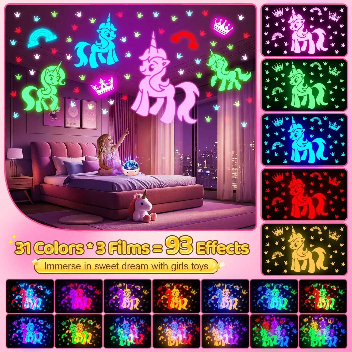 OneFire Kids Night Light Projector with Films & Dimmable Stars