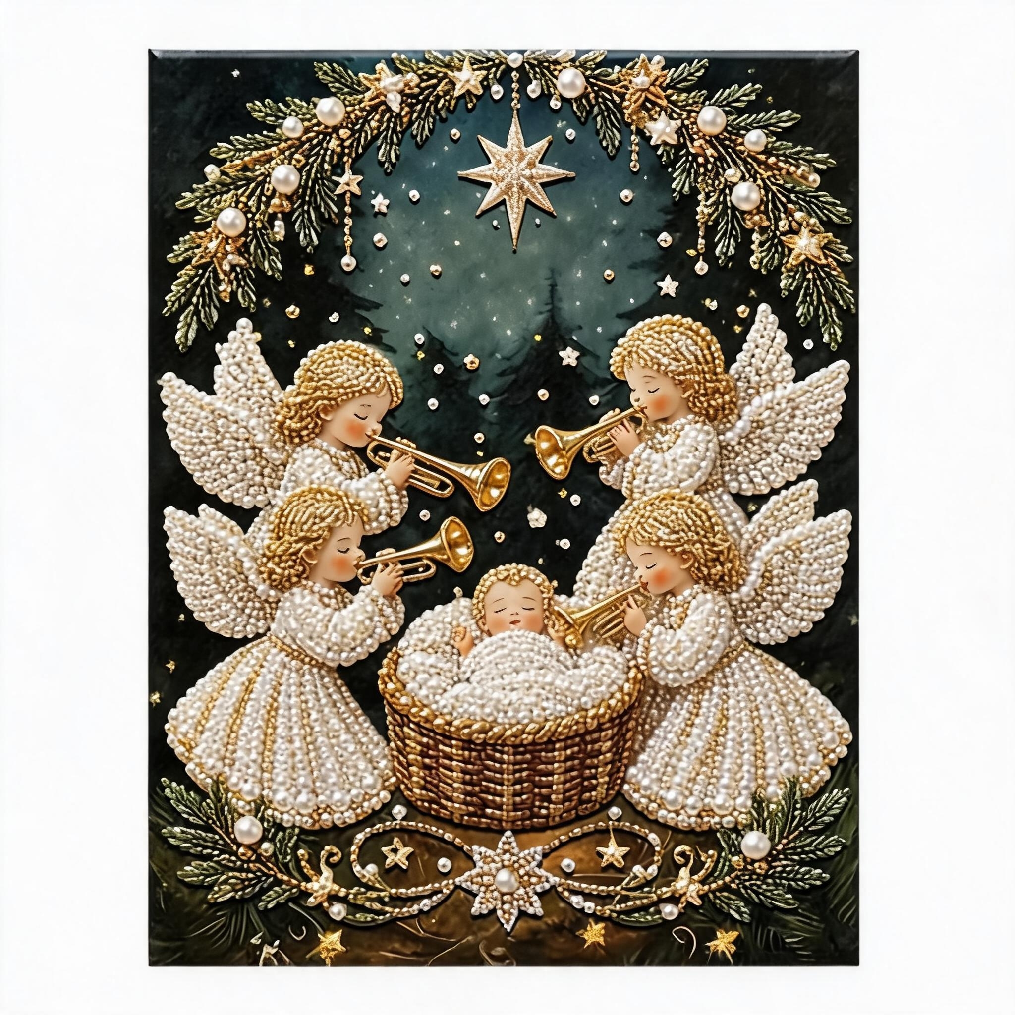 DIY Pearl Diamond Painting Kit | Holy Family Nativity Jesus Virgin Mary Religious Wall Art, 5D Special Shape Crystal Pearl Gem Mosaic Craft, Framed Christian Religious Diamond Art Kit for Home Decor Gift