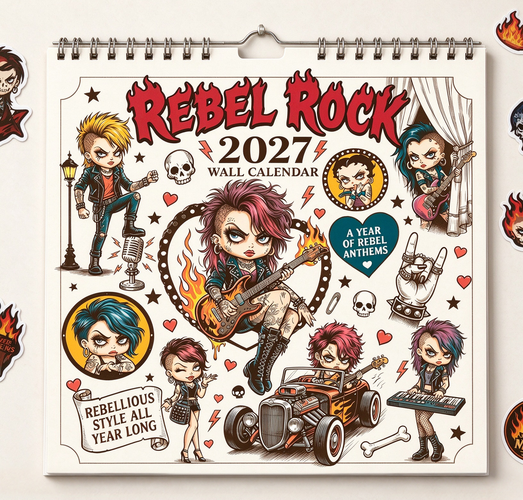 Rebel Rock 2027 Vintage Punk Rock Wall Calendar