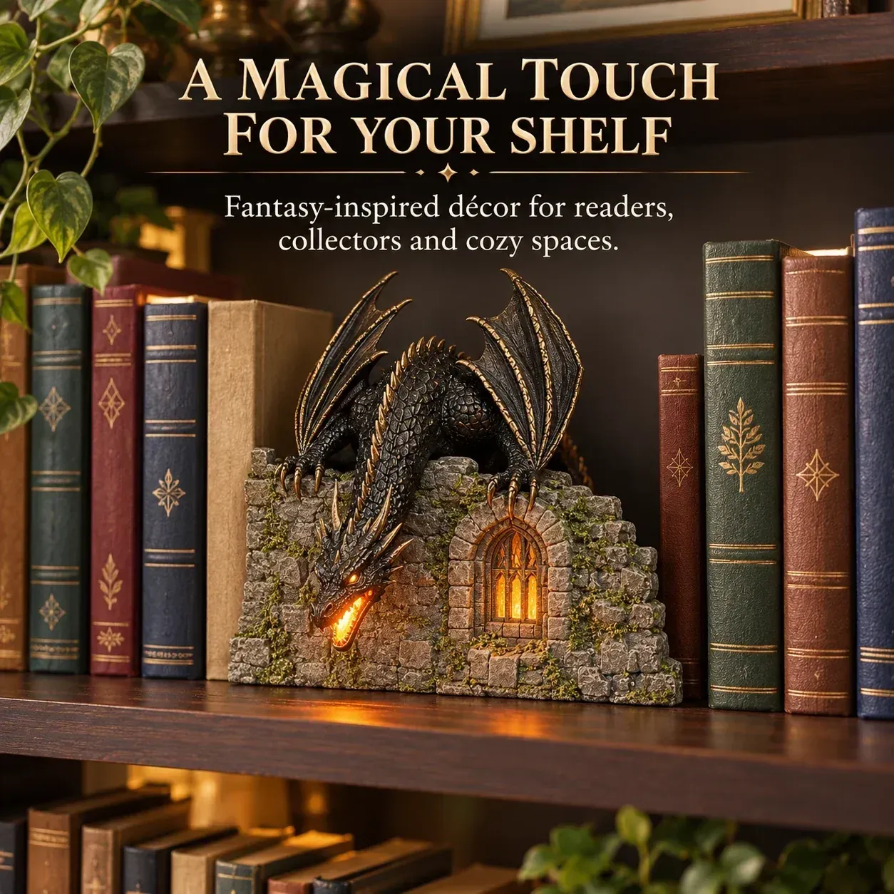 Dragon humidifier with castle wall and illuminated mist effect