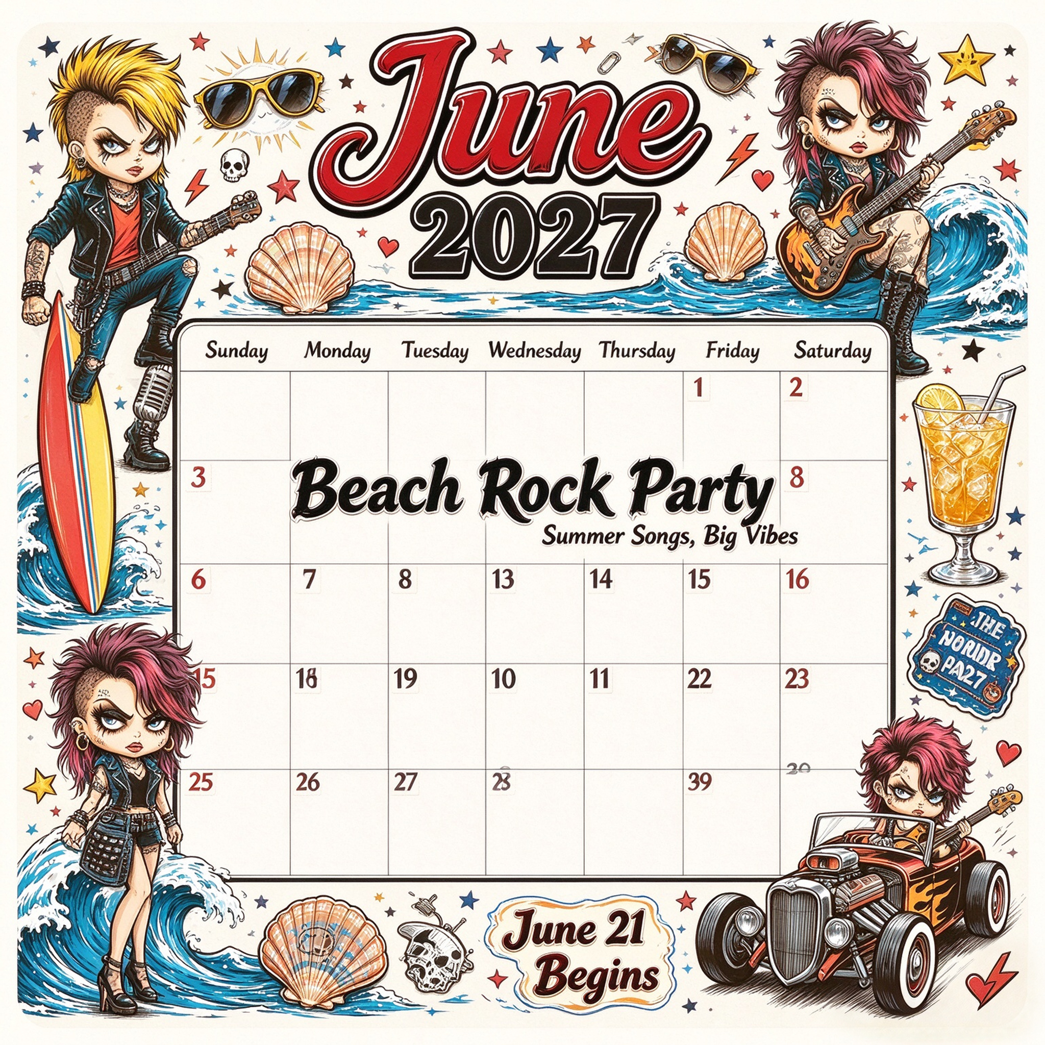 Rebel Rock 2027 Vintage Punk Rock Wall Calendar