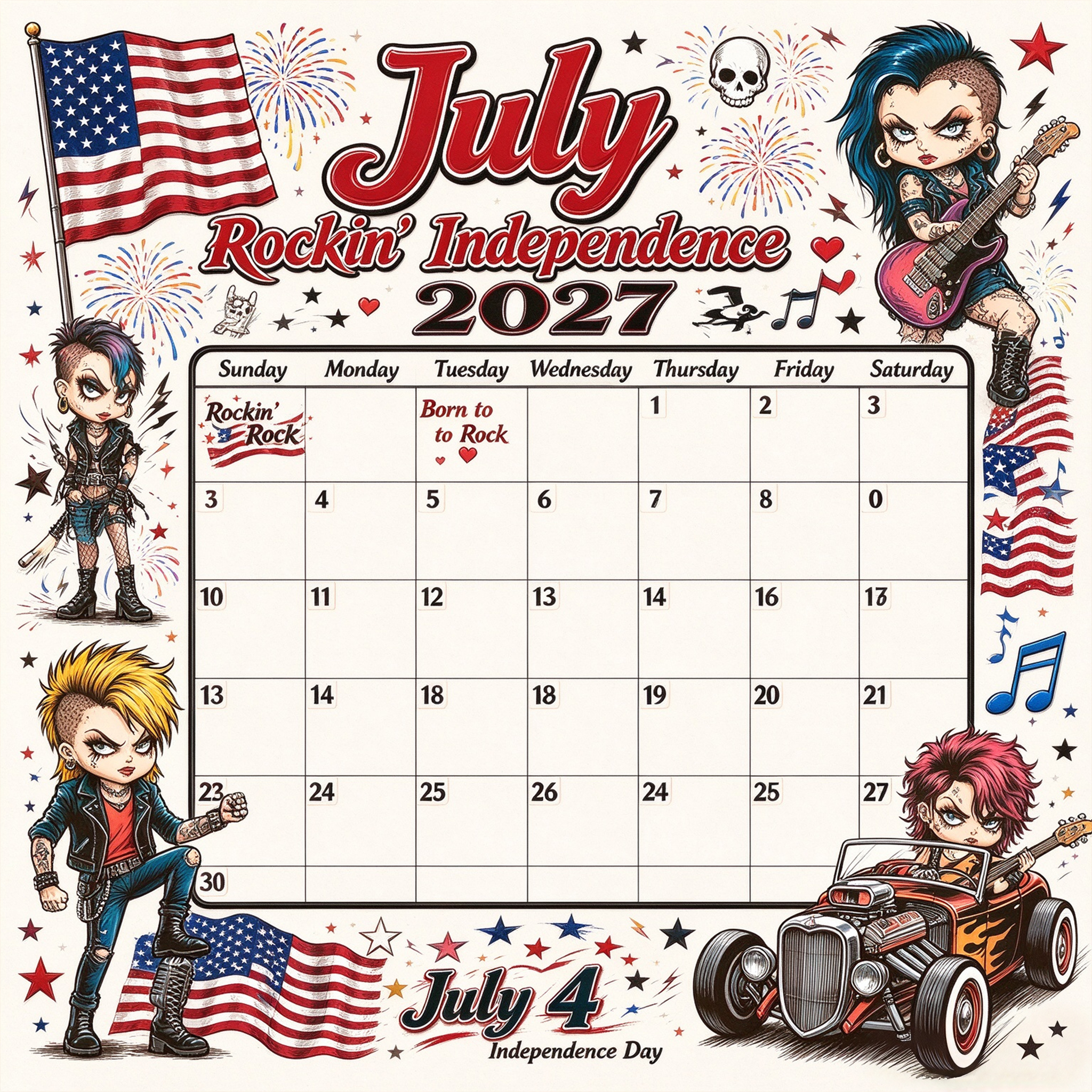 Rebel Rock 2027 Vintage Punk Rock Wall Calendar