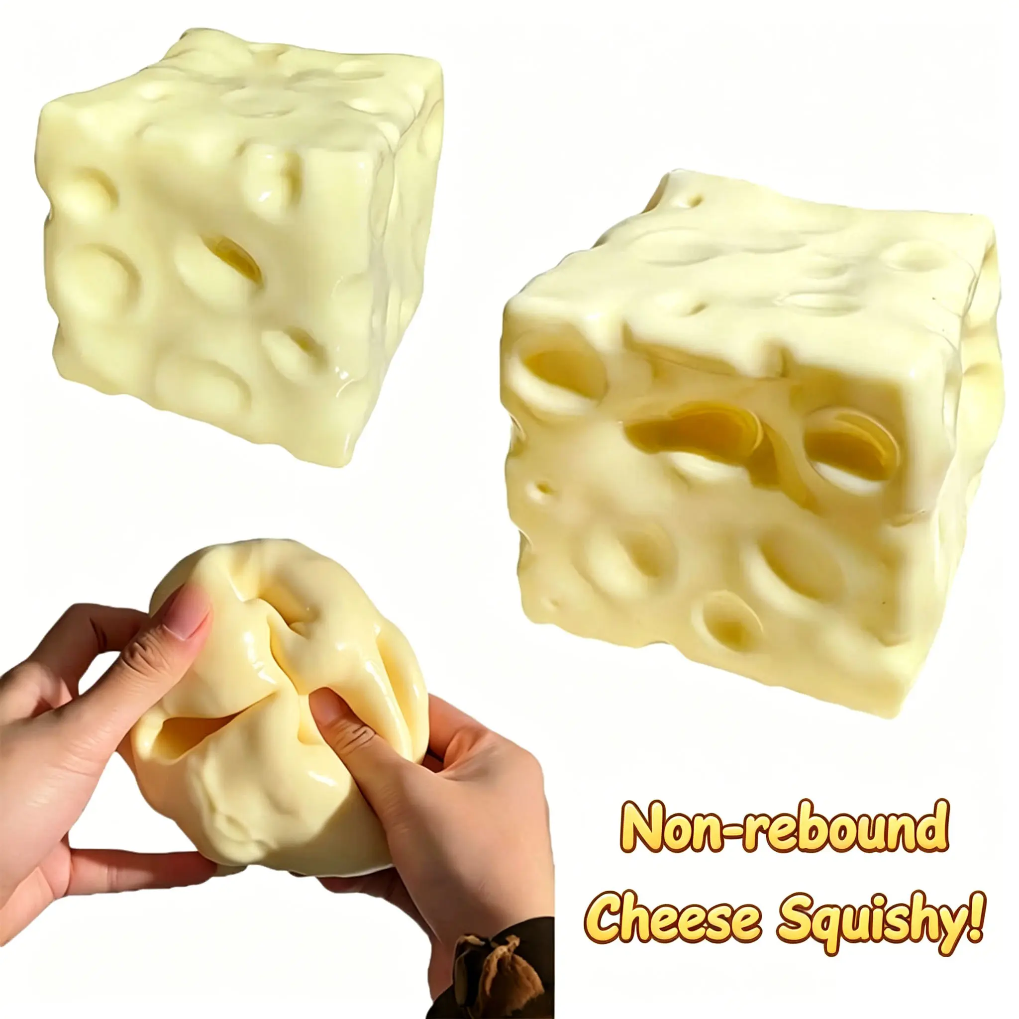 Squishy Cheese Block Yellow Fidget Toy for Stress Relief