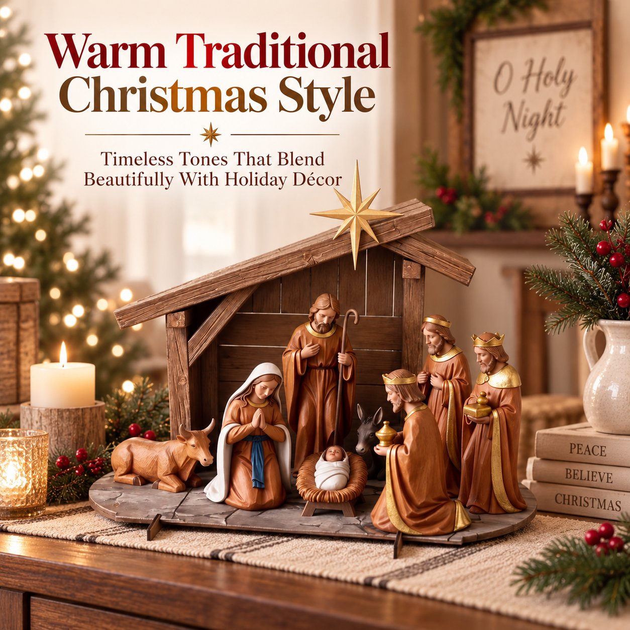 Warm traditional Christmas tabletop decor