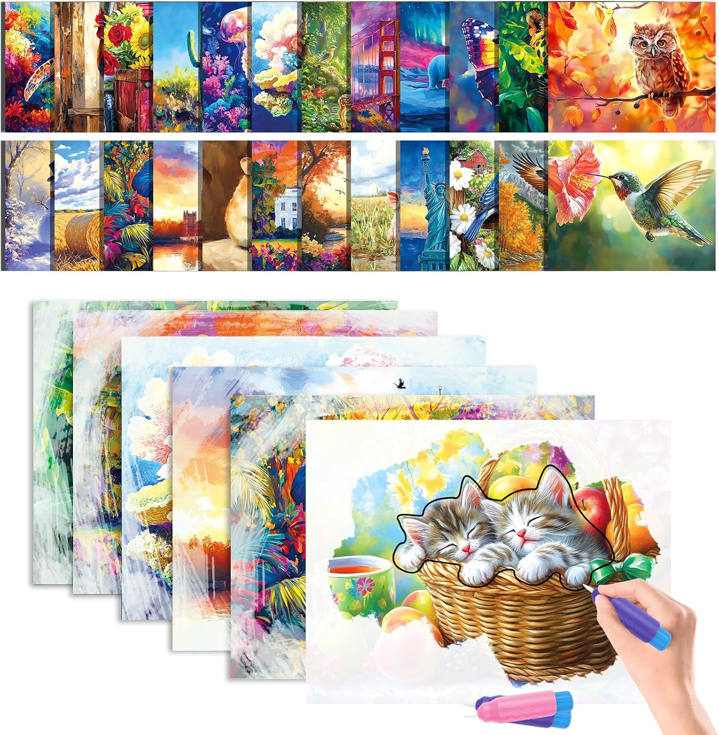 2 Pack Reusable Water Painting Books for Seniors, No-Mess Water Reveal Activity Set for Dementia & Alzheimer’s Care, 20 Pages, 2 Pens, Gift for Elderly Loved Ones