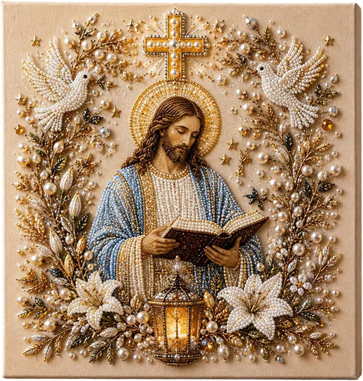 DIY Jesus Pearl Art Kit, 5D Special Shape Diamond Painting for Adults, Religious Wall Art Frame, Christian Mosaic Craft Kit, Christ Pearl Gem Painting Crafts 10X10 Inch (Nativity of Jesus)