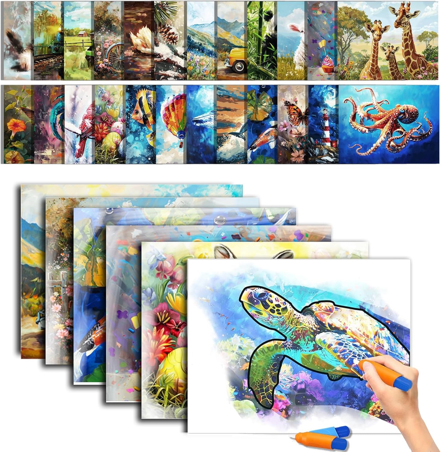 2 Pack Reusable Water Painting Books for Seniors, No-Mess Water Reveal Activity Set for Dementia & Alzheimer’s Care, 20 Pages, 2 Pens, Gift for Elderly Loved Ones