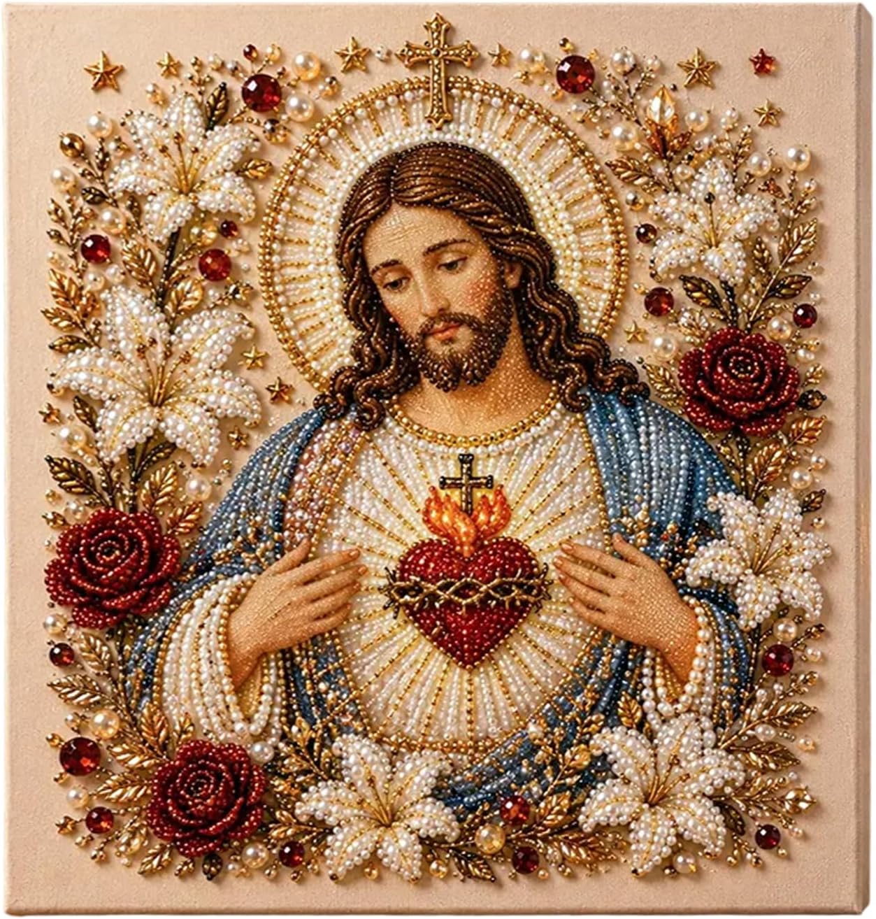DIY Jesus Pearl Art Kit, 5D Special Shape Diamond Painting for Adults, Religious Wall Art Frame, Christian Mosaic Craft Kit, Christ Pearl Gem Painting Crafts 10X10 Inch (Nativity of Jesus)
