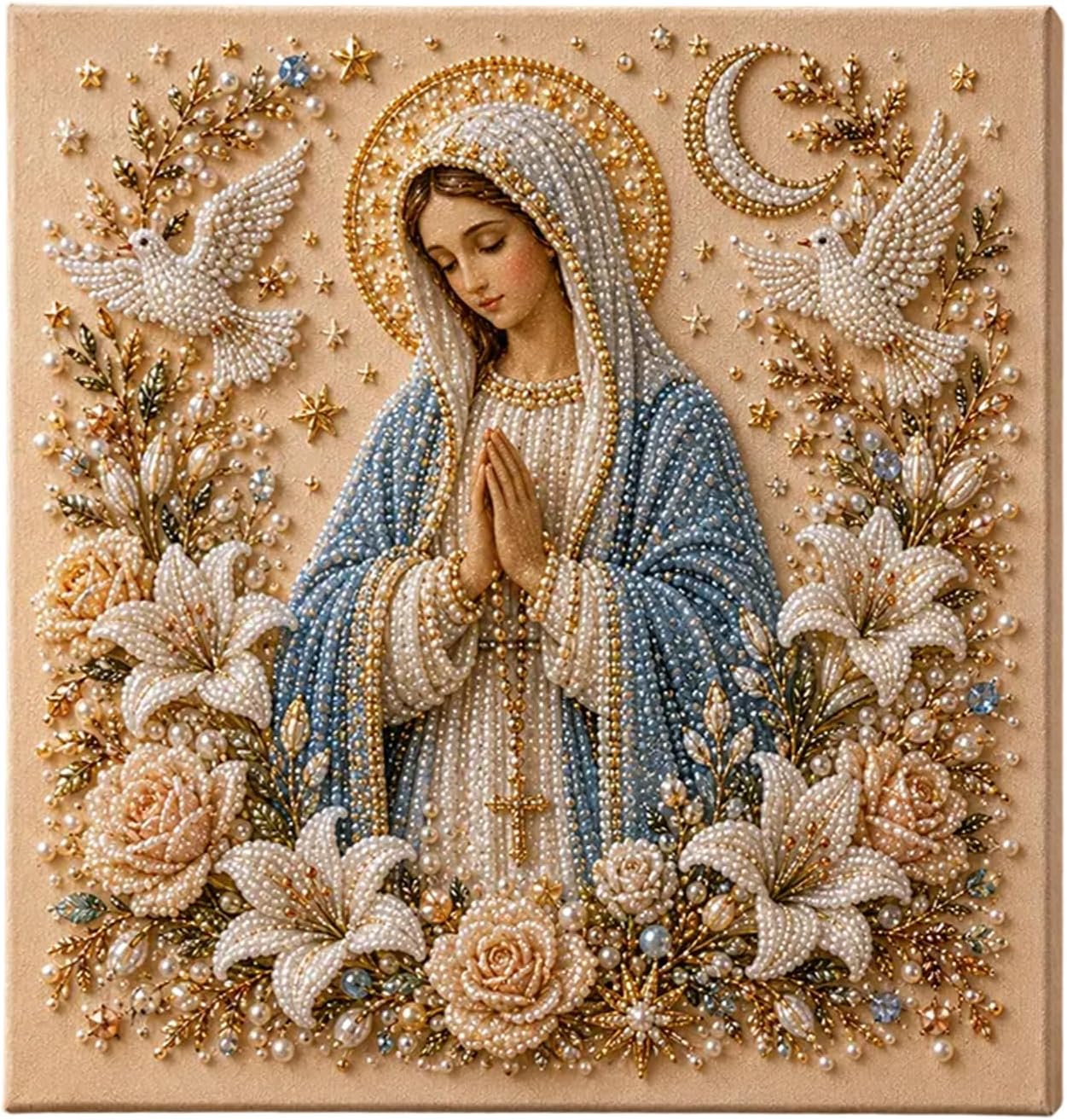 DIY Jesus Pearl Art Kit, 5D Special Shape Diamond Painting for Adults, Religious Wall Art Frame, Christian Mosaic Craft Kit, Christ Pearl Gem Painting Crafts 10X10 Inch (Nativity of Jesus)