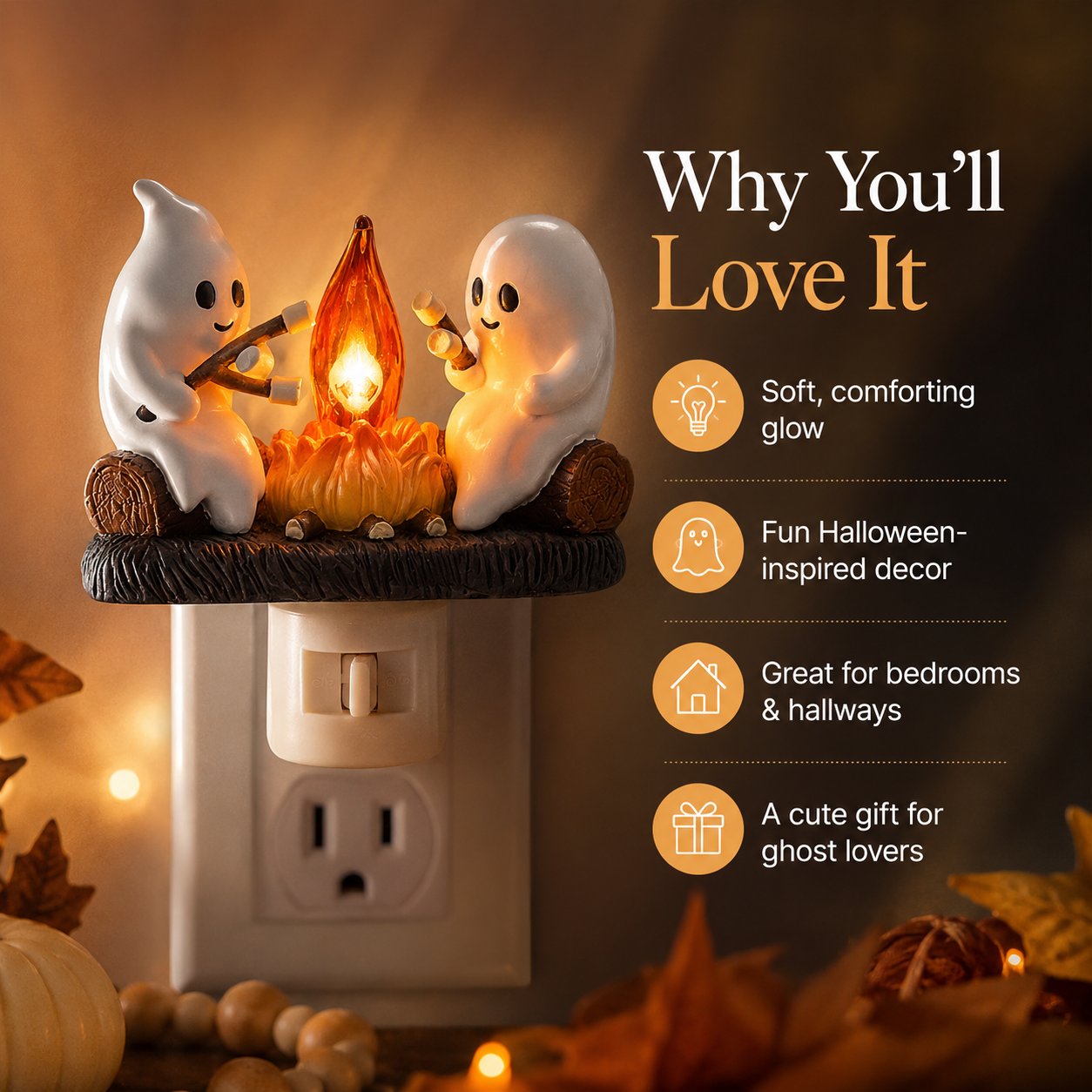 👻 Plug In the Cutest Halloween Glow — Adorable Ghost Outlet Night Light 🎃✨