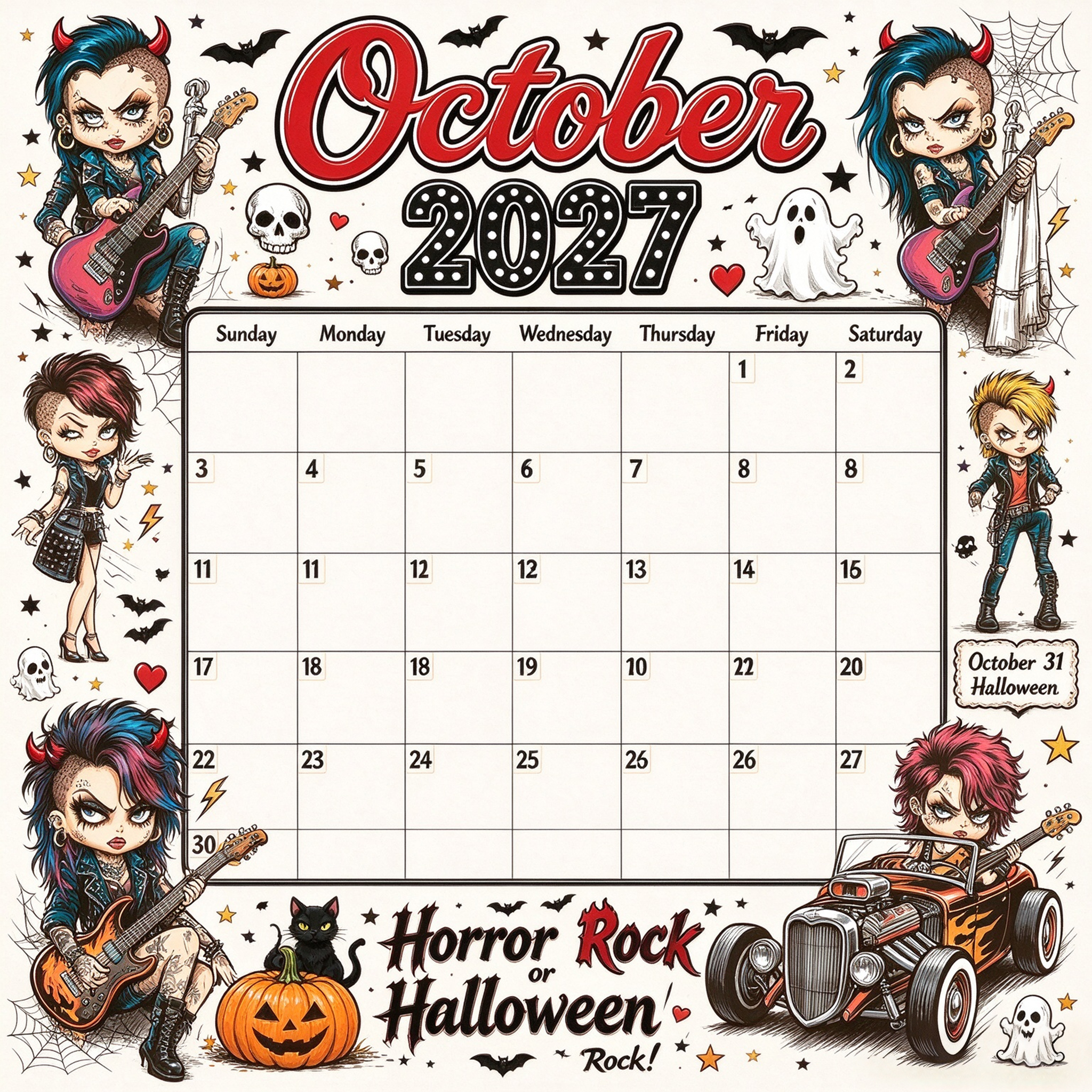 Rebel Rock 2027 Vintage Punk Rock Wall Calendar