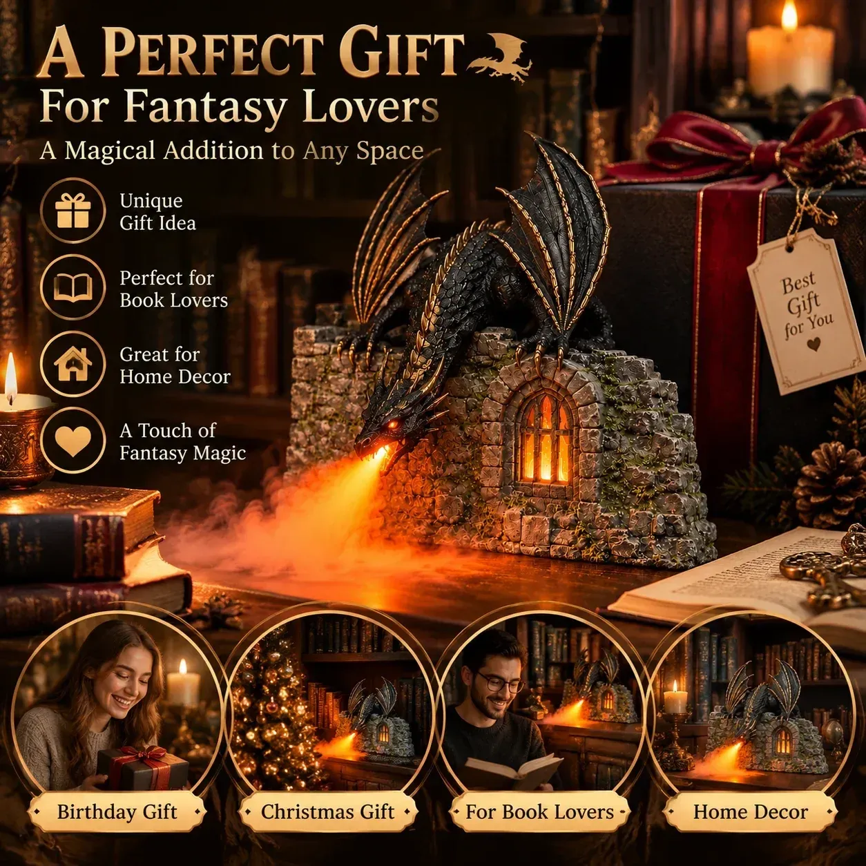 Dragon humidifier as a gift idea for book lovers and fantasy fans