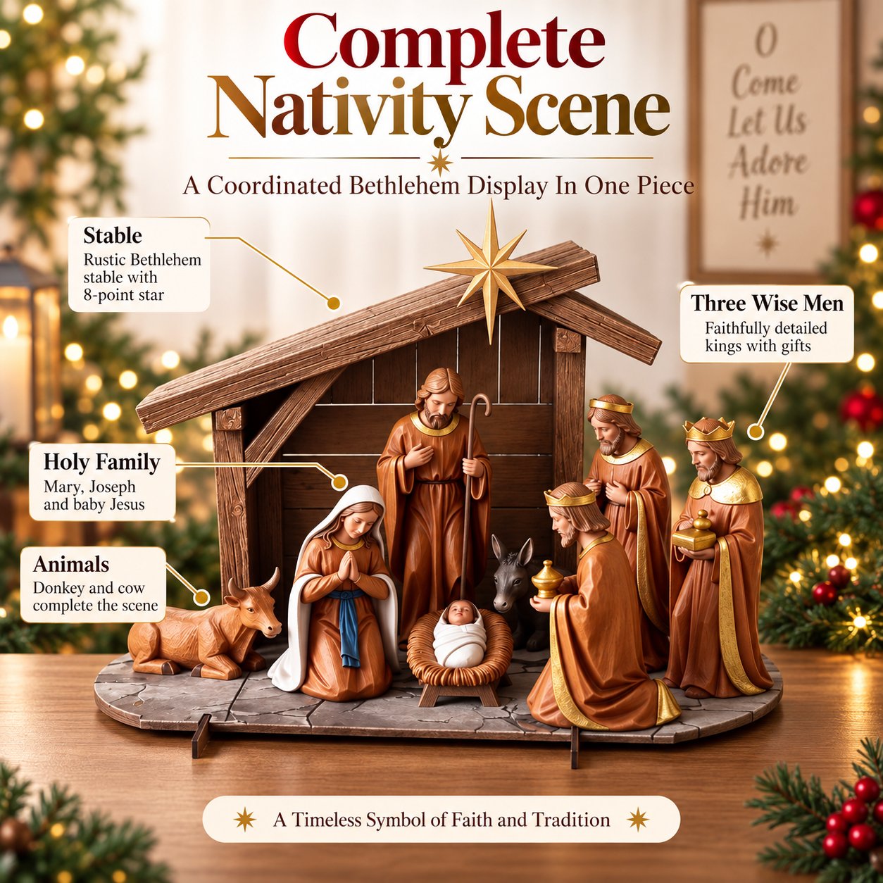 Complete traditional Christmas tabletop scene