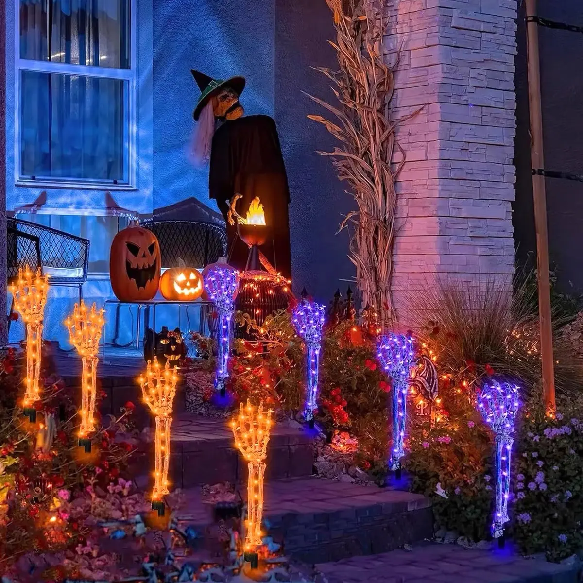 2-Pack Resin Solar-Powered LED Skeleton Arm Ground Stake Lights