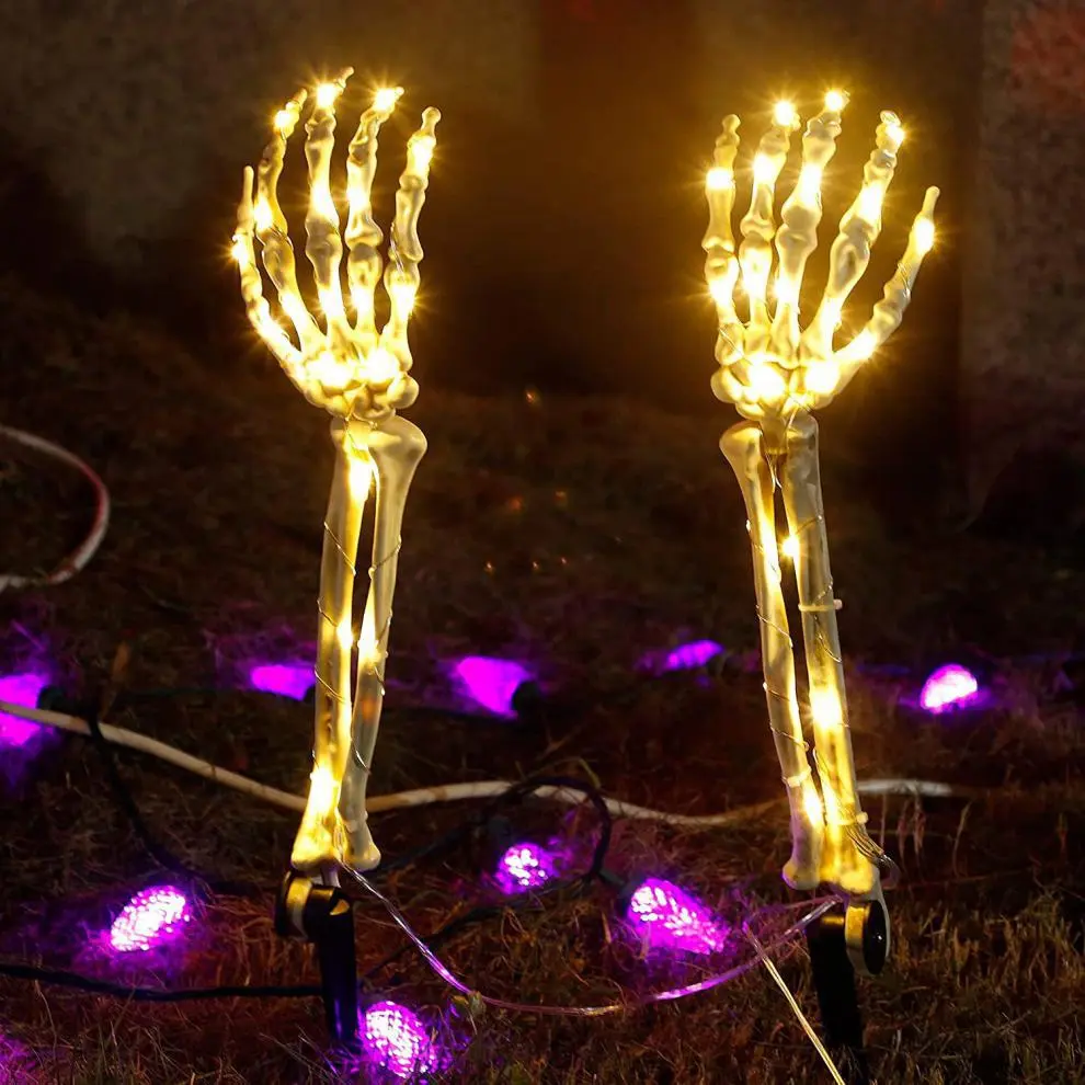 2-Pack Resin Solar-Powered LED Skeleton Arm Ground Stake Lights