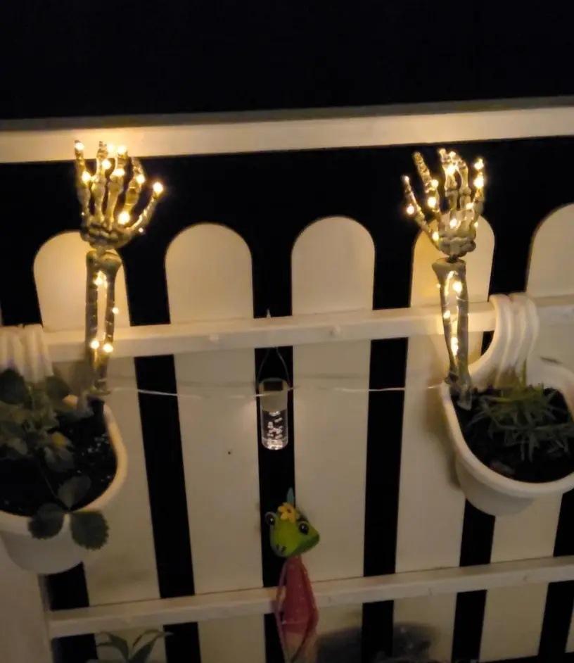 2-Pack Resin Solar-Powered LED Skeleton Arm Ground Stake Lights